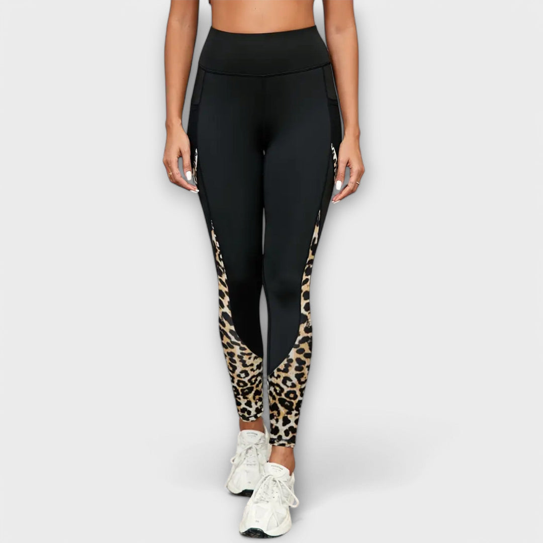 Pantalones de entrenamiento de talle alto con estampado de leopardo