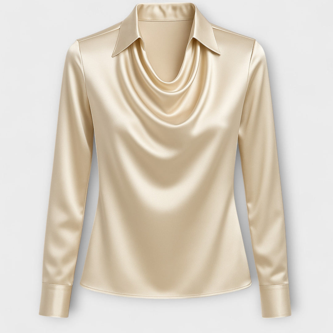 Blusa brillante con cuello fruncido