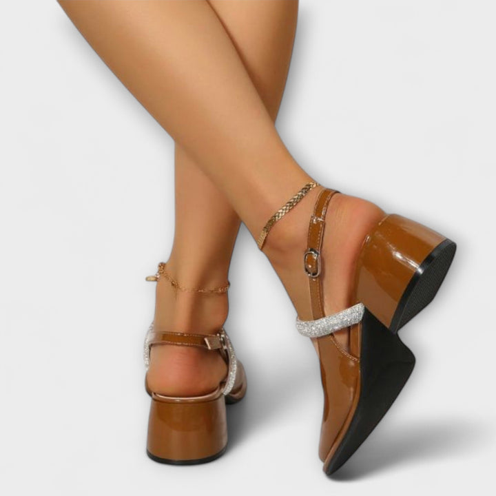 Celandra - Mary Janes con tiras brillantes y tacón bloque