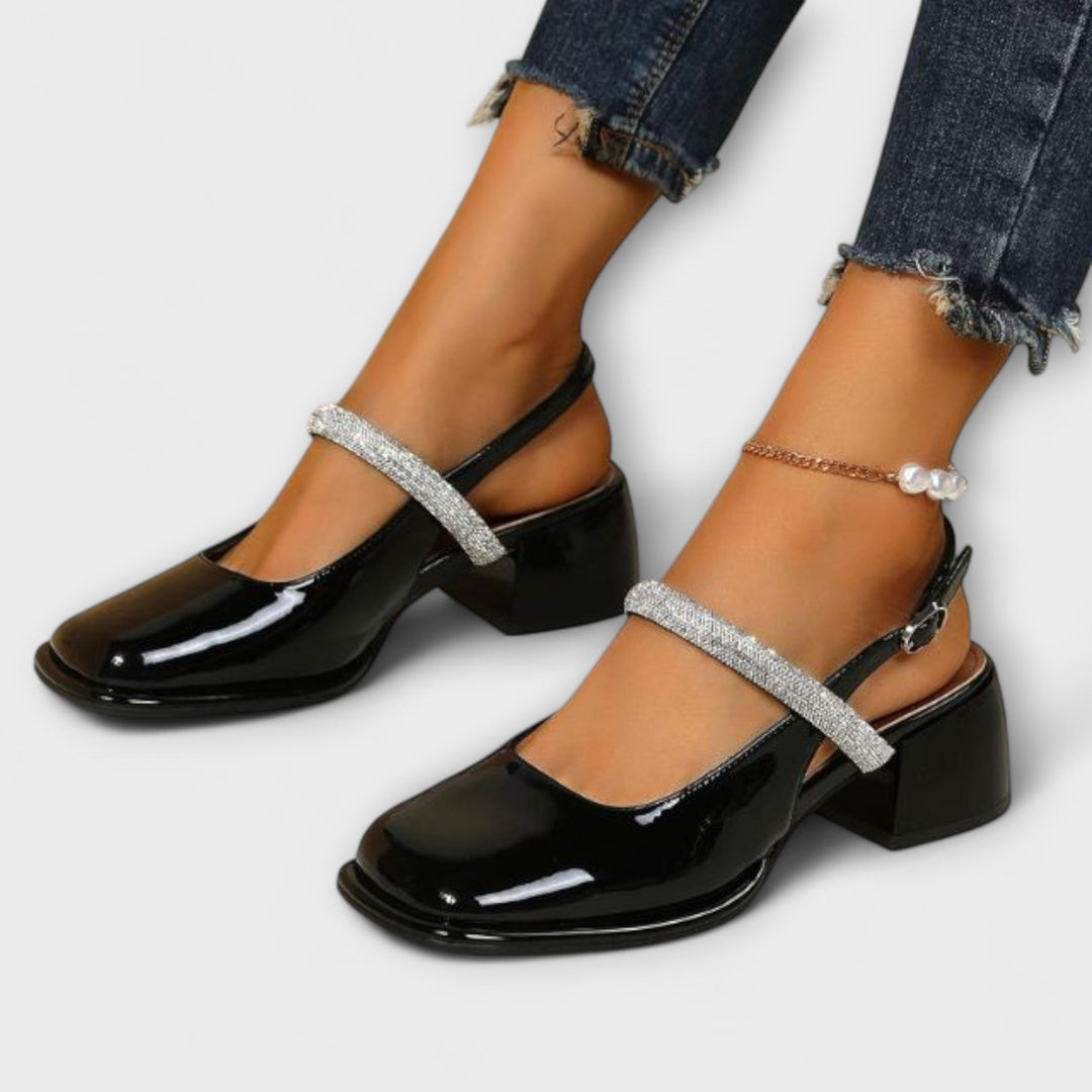 Celandra - Mary Janes con tiras brillantes y tacón bloque