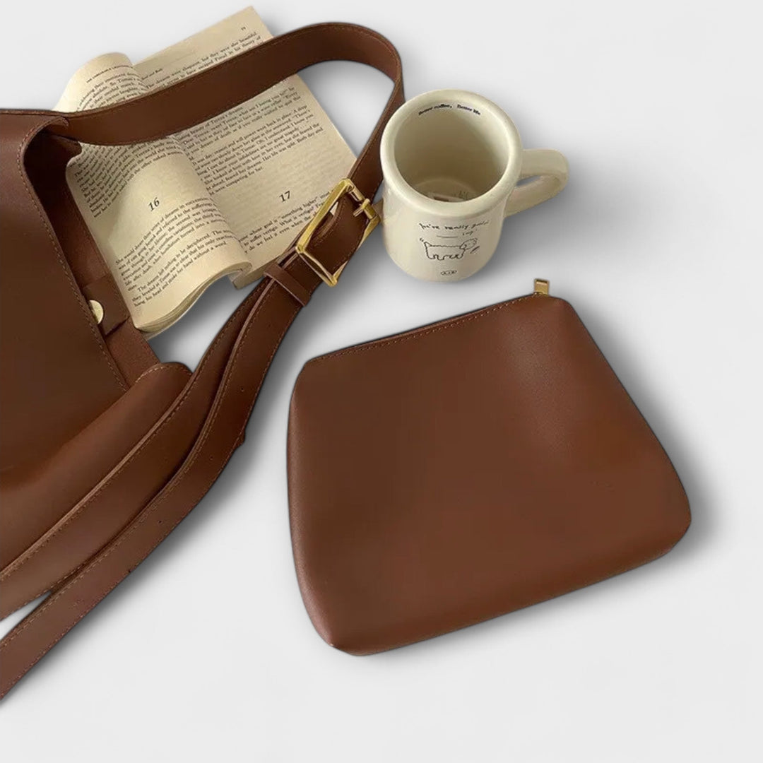 Elegante bolsa de hombro de cuero